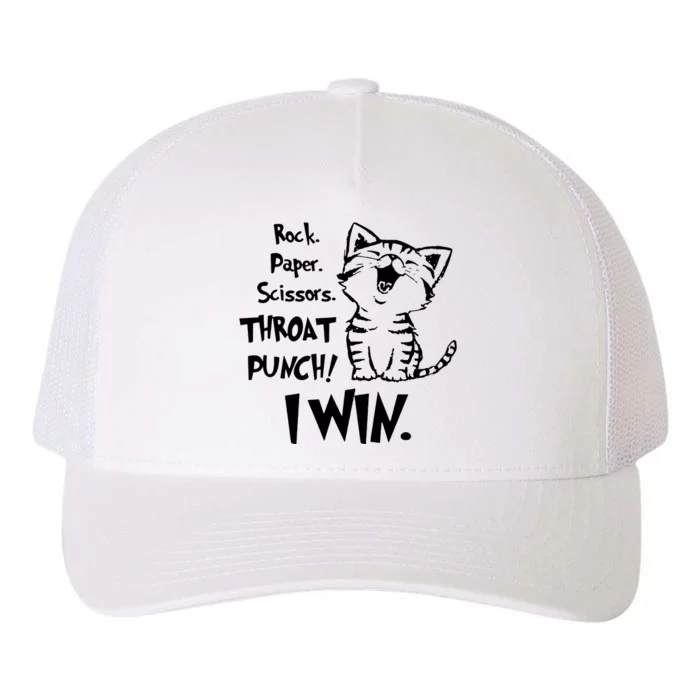 Cat Rock Paper Scissors Throat Punch I Win Yupoong Adult 5-Panel Trucker Hat