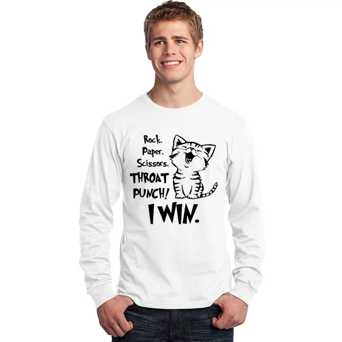 Cat Rock Paper Scissors Throat Punch I Win Tall Long Sleeve T-Shirt