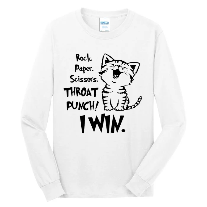 Cat Rock Paper Scissors Throat Punch I Win Tall Long Sleeve T-Shirt