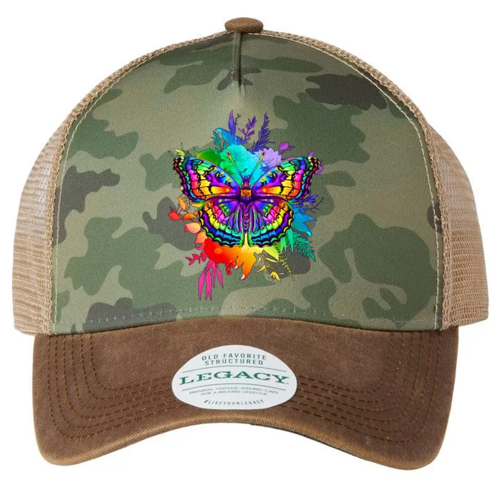 Colorful Rainbow Painted Butterfly Flowers Legacy Tie Dye Trucker Hat