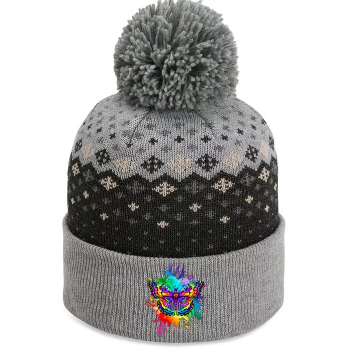 Colorful Rainbow Painted Butterfly Flowers The Baniff Cuffed Pom Beanie