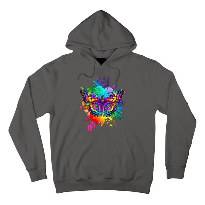 Colorful Rainbow Painted Butterfly Flowers Tall Hoodie