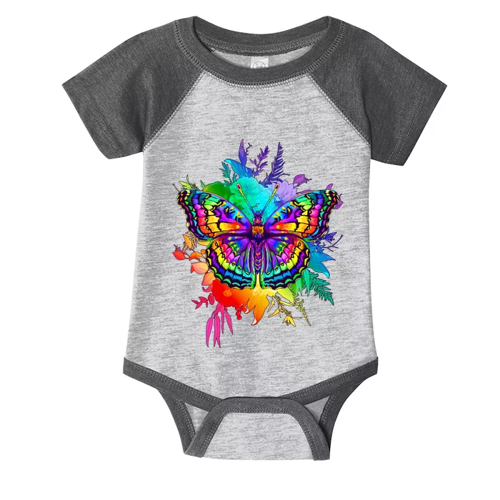 Colorful Rainbow Painted Butterfly Flowers Infant Baby Jersey Bodysuit