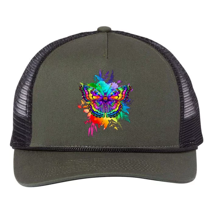 Colorful Rainbow Painted Butterfly Flowers Retro Rope Trucker Hat Cap