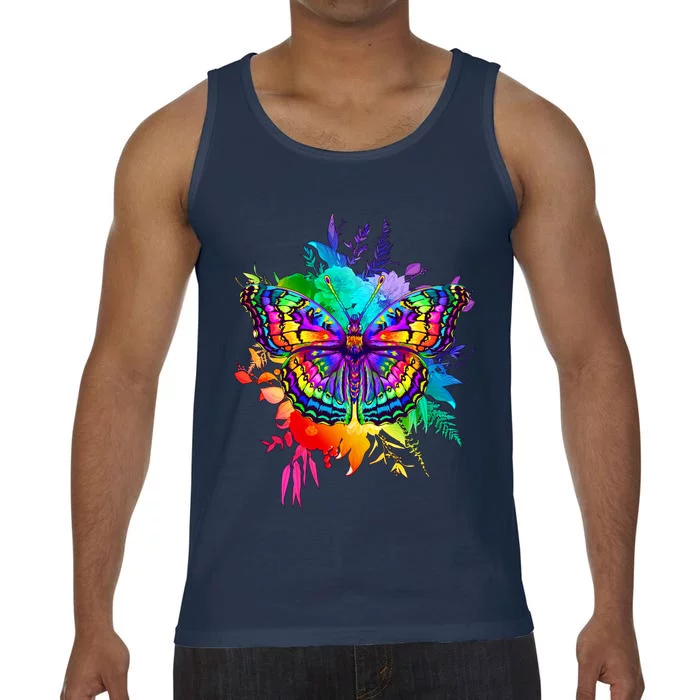 Colorful Rainbow Painted Butterfly Flowers Comfort Colors® Tank Top