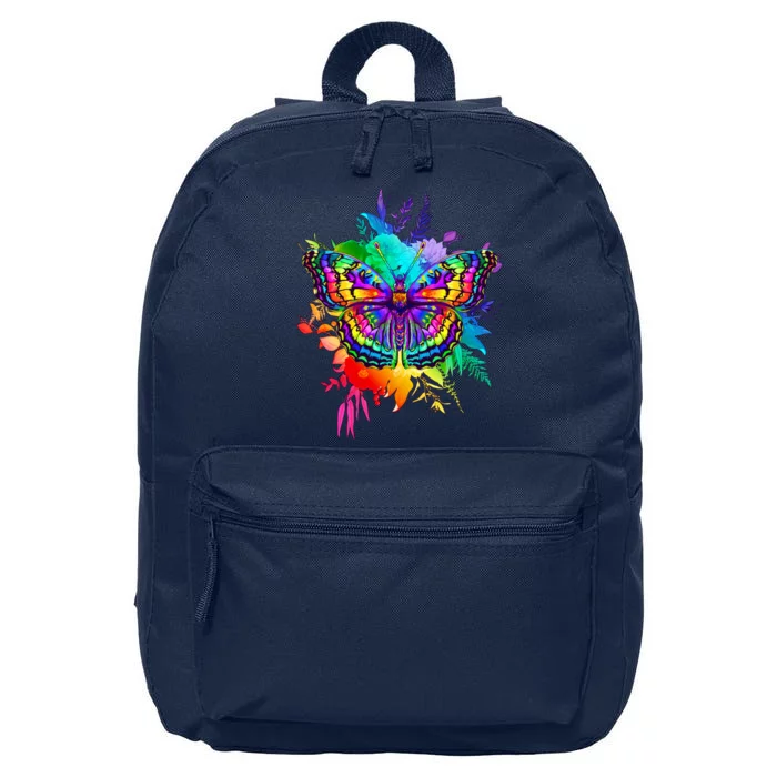 Colorful Rainbow Painted Butterfly Flowers 16 in Basic Backpack