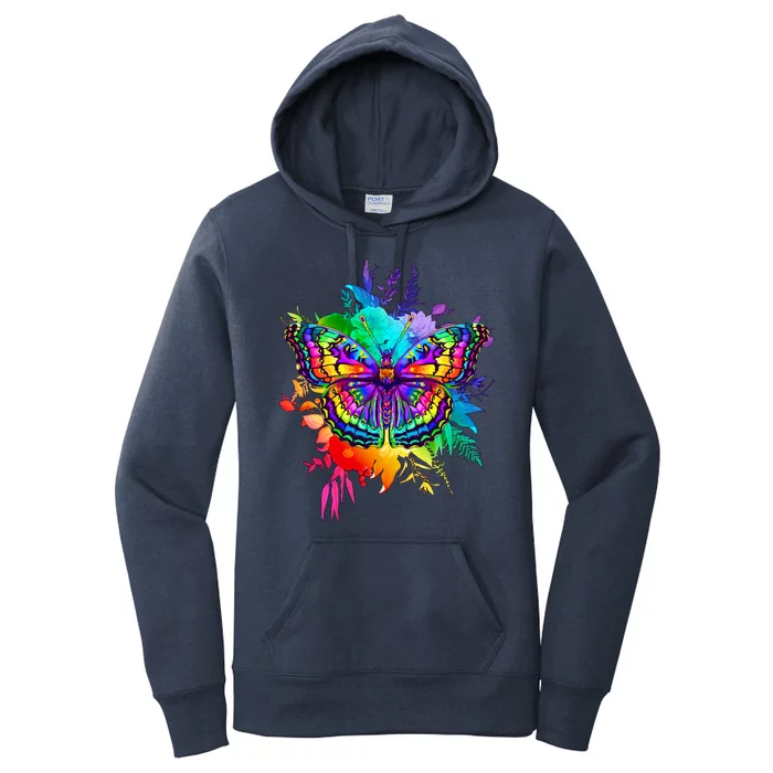 Colorful Rainbow Painted Butterfly Flowers Women's Pullover Hoodie