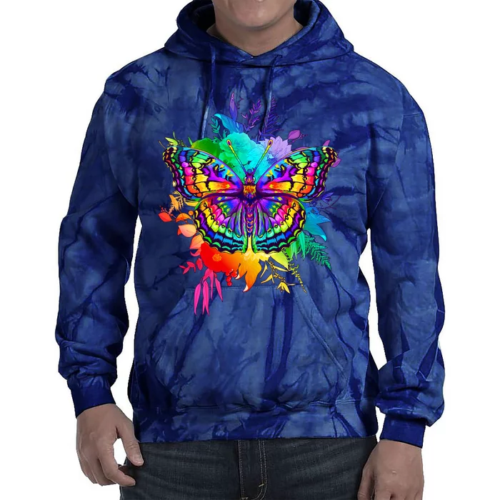 Colorful Rainbow Painted Butterfly Flowers Tie Dye Hoodie