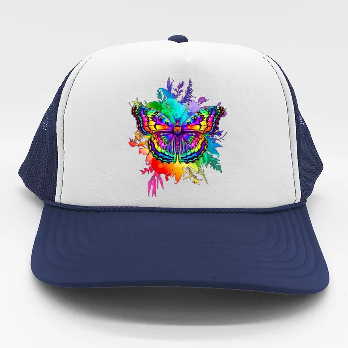 Colorful Rainbow Painted Butterfly Flowers Trucker Hat