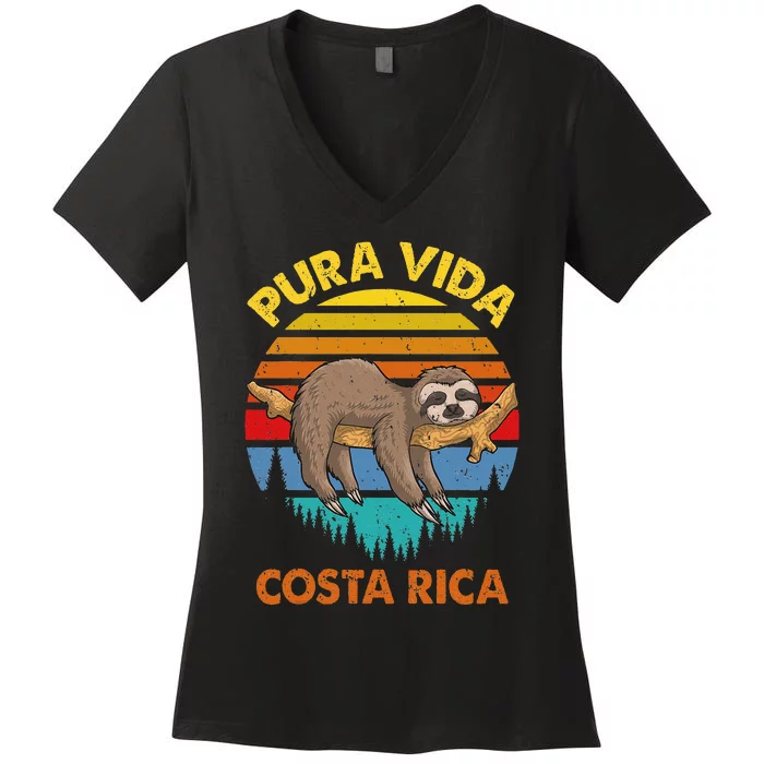 Costa Rica Pura Vida Sloth Women's V-Neck T-Shirt