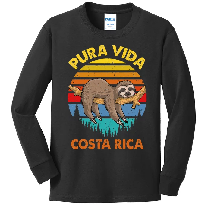 Costa Rica Pura Vida Sloth Kids Long Sleeve Shirt