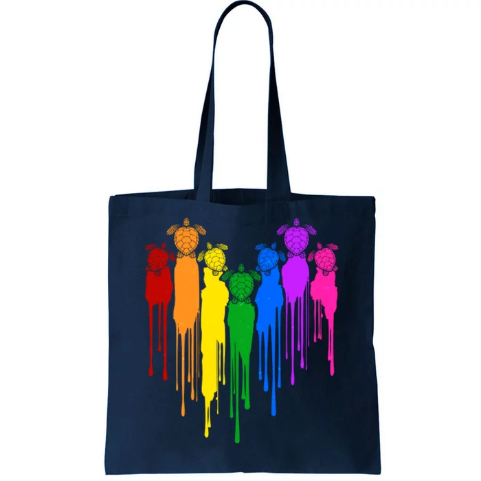 Cute Rainbow Painted Turtles Heart Tote Bag