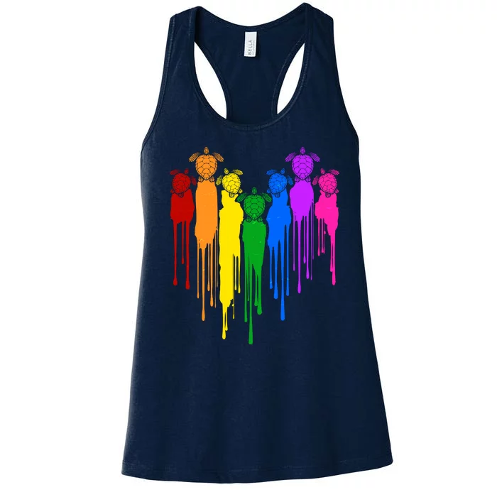 Cute Rainbow Painted Turtles Heart Women's Racerback Tank