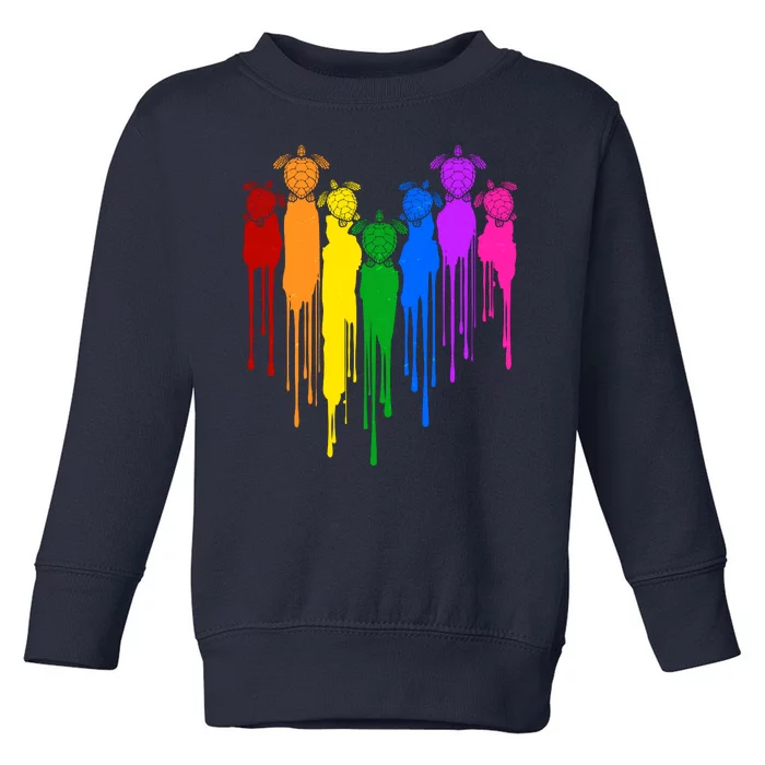 Cute Rainbow Painted Turtles Heart Toddler Sweatshirt