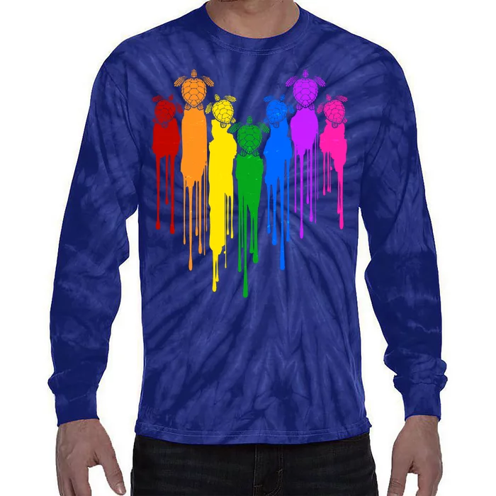 Cute Rainbow Painted Turtles Heart Tie-Dye Long Sleeve Shirt