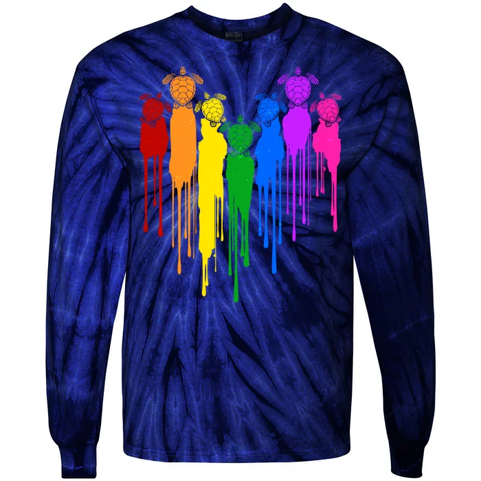 Cute Rainbow Painted Turtles Heart Tie-Dye Long Sleeve Shirt