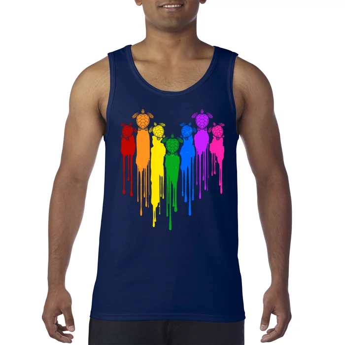 Cute Rainbow Painted Turtles Heart Tank Top