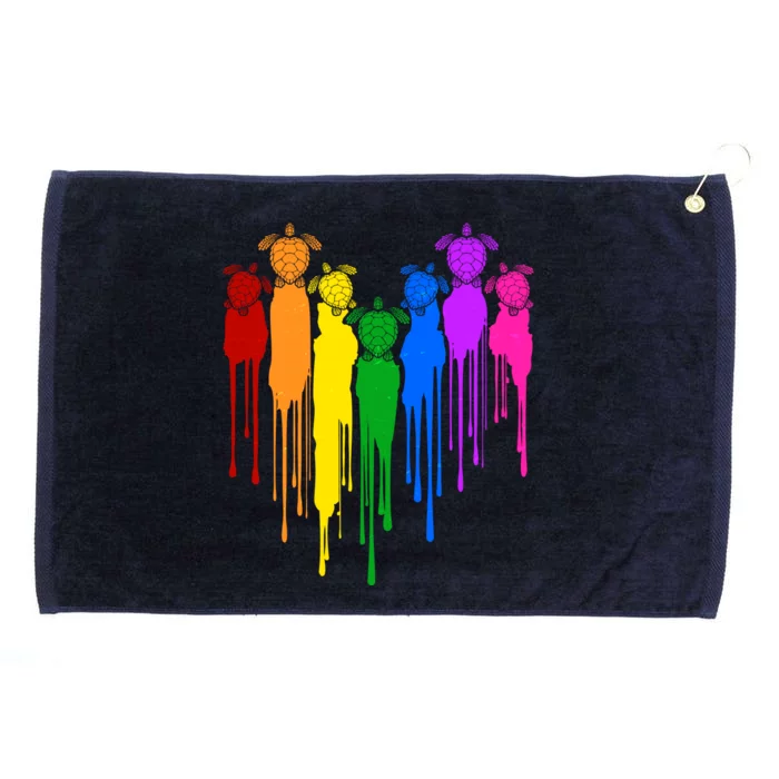 Cute Rainbow Painted Turtles Heart Grommeted Golf Towel