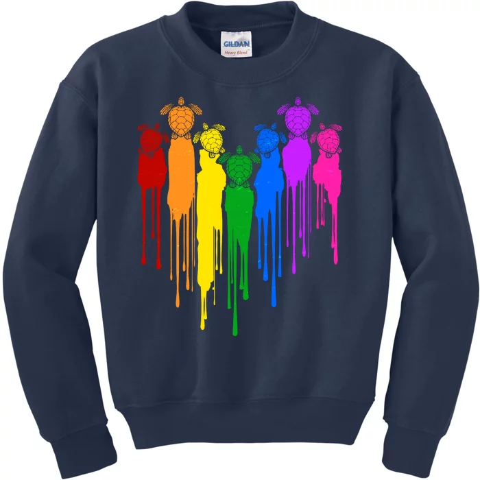 Cute Rainbow Painted Turtles Heart Kids Sweatshirt