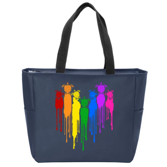 Cute Rainbow Painted Turtles Heart Zip Tote Bag