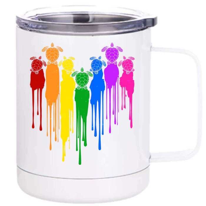 Cute Rainbow Painted Turtles Heart Front & Back 12oz Stainless Steel Tumbler Cup