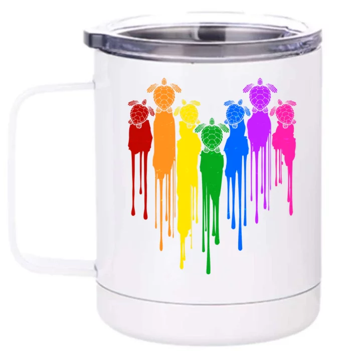 Cute Rainbow Painted Turtles Heart Front & Back 12oz Stainless Steel Tumbler Cup