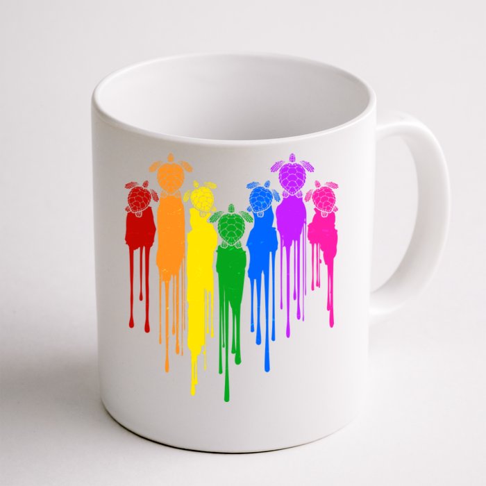 Cute Rainbow Painted Turtles Heart Front & Back Coffee Mug