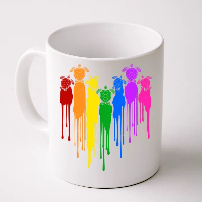 Cute Rainbow Painted Turtles Heart Front & Back Coffee Mug