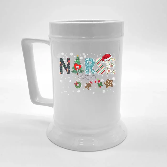 Christmas Rn Pride: Christmas Nurse Stethoscope Funny Gift Front & Back Beer Stein