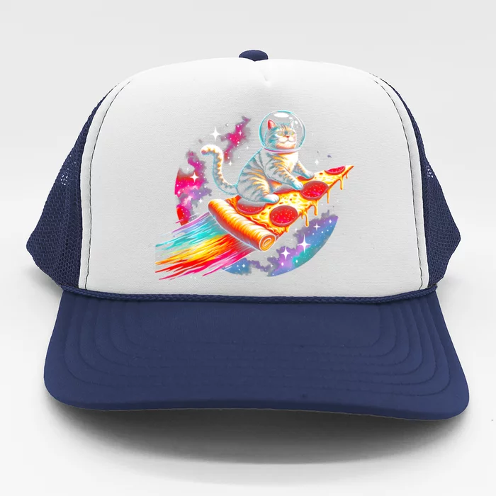 Cat Riding Pizza Galaxy Kitten Outerspace Galaxy Cat Trucker Hat