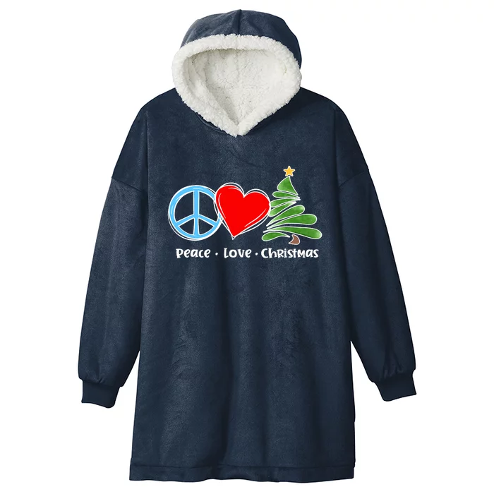 Cute Retro Peace Love Christmas Boho Christmas Hooded Wearable Blanket