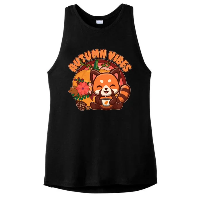 Cute Red Panda Autumn Vibes Ladies Tri-Blend Wicking Tank