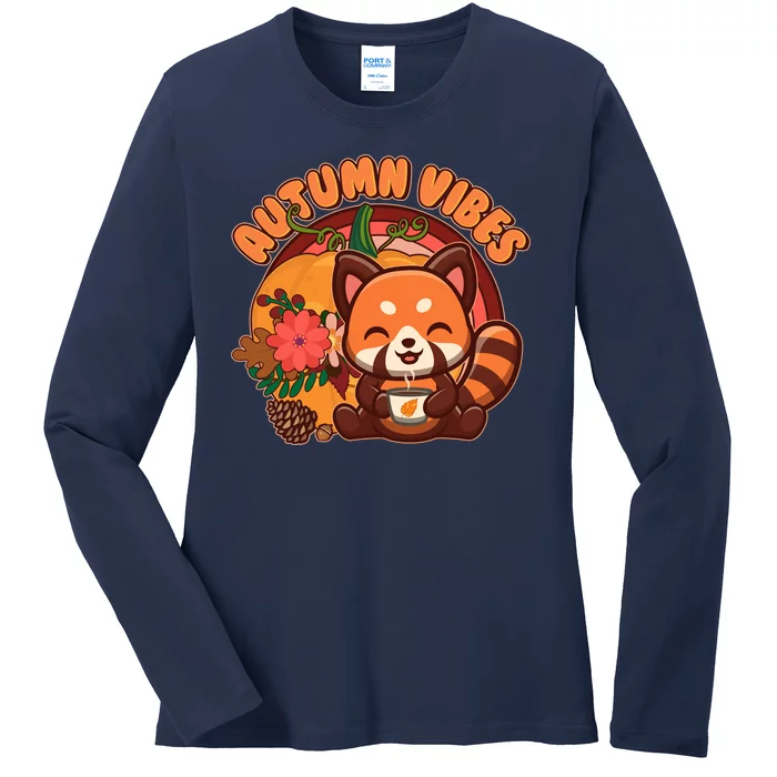 Cute Red Panda Autumn Vibes Ladies Long Sleeve Shirt