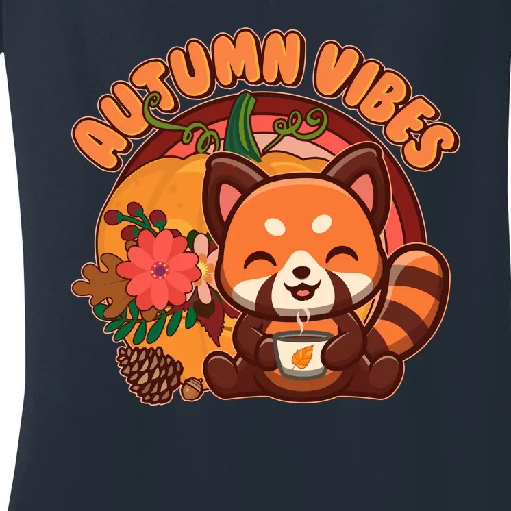 Cute Red Panda Autumn Vibes Women's V-Neck T-Shirt