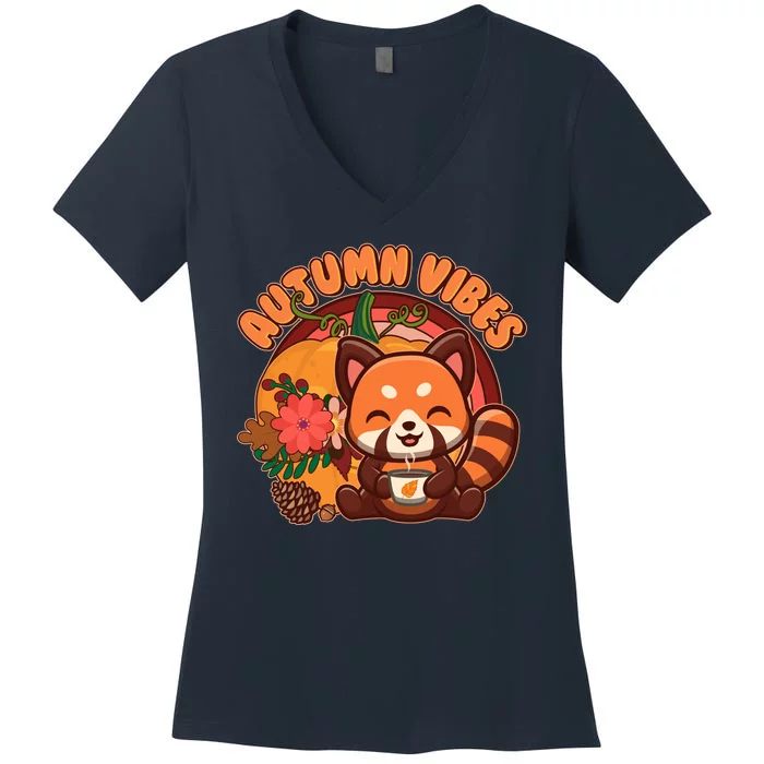 Cute Red Panda Autumn Vibes Women's V-Neck T-Shirt