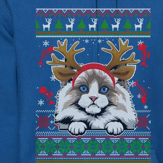 Cute Reindeer Ragdoll Cat Xmas Lights Ugly Christmas Sweater Cute Gift Premium Hoodie