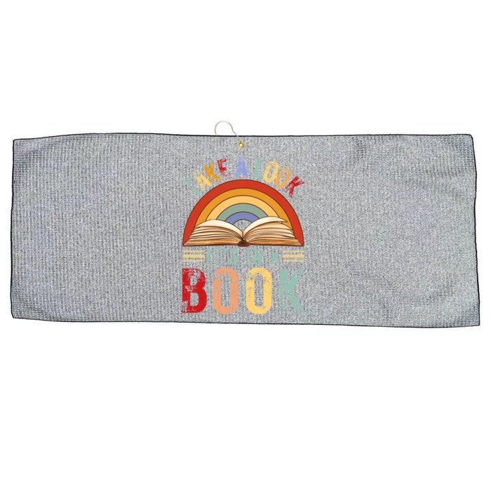 Cool Rainbow Reading Take A Look Its In A Book Retro Vintage Gift Large Microfiber Waffle Golf Towel