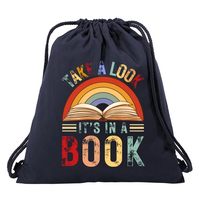 Cool Rainbow Reading Take A Look Its In A Book Retro Vintage Gift Drawstring Bag