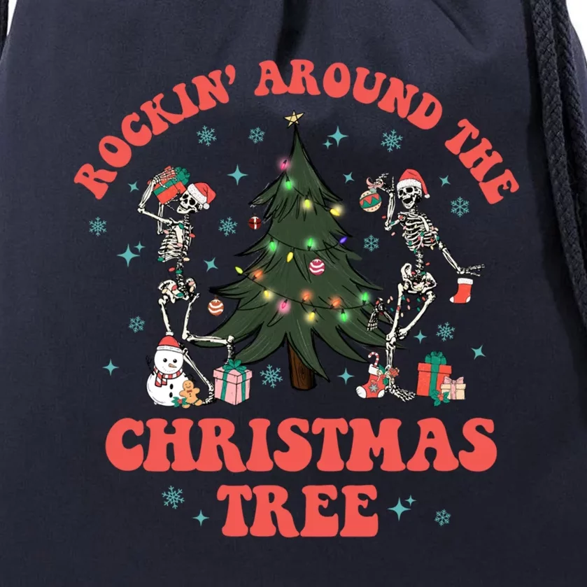 Christmas Rockin Round The Tree Skeletons Dancing Christmas Great Gift Drawstring Bag