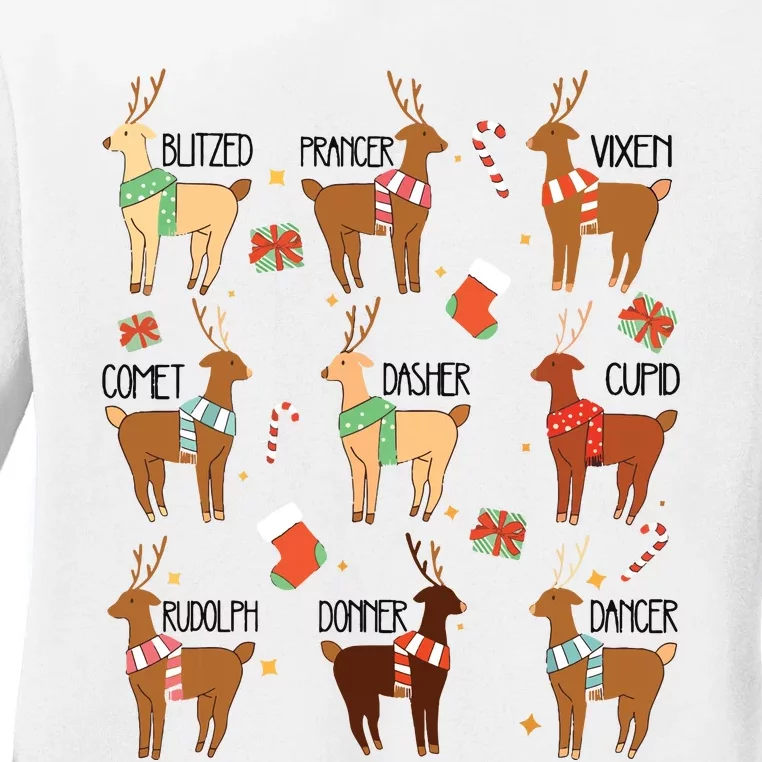 Christmas Reindeer Rudolph Funny Holiday Ladies Long Sleeve Shirt