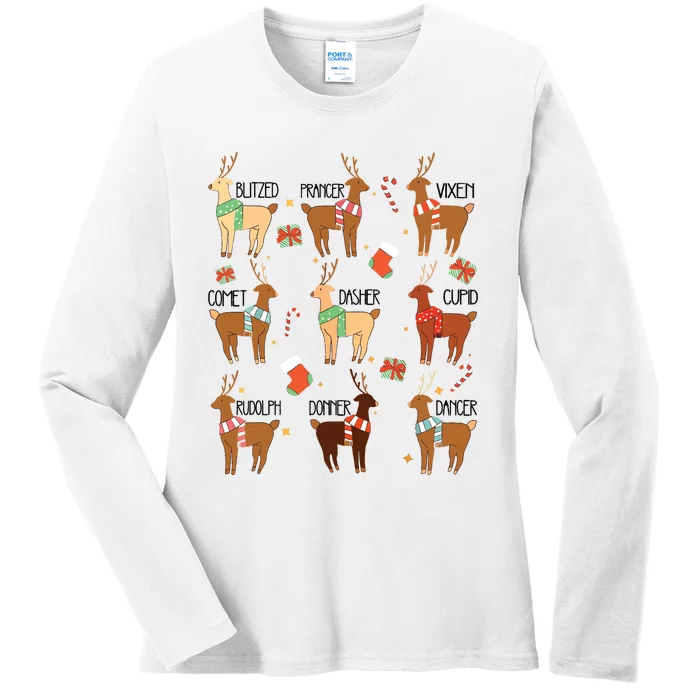 Christmas Reindeer Rudolph Funny Holiday Ladies Long Sleeve Shirt