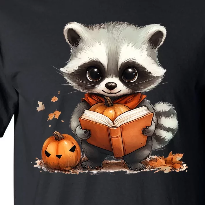 Cute Racoon Reading Book Lovers Halloween Women Racoon Tall T-Shirt