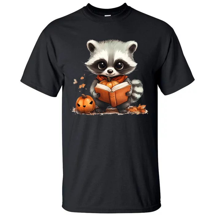 Cute Racoon Reading Book Lovers Halloween Women Racoon Tall T-Shirt