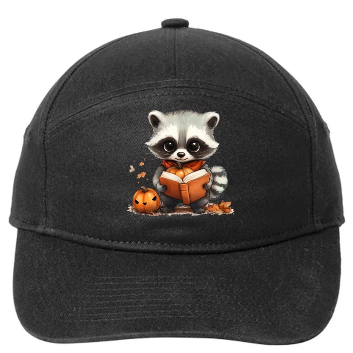 Cute Racoon Reading Book Lovers Halloween Women Racoon 7-Panel Snapback Hat