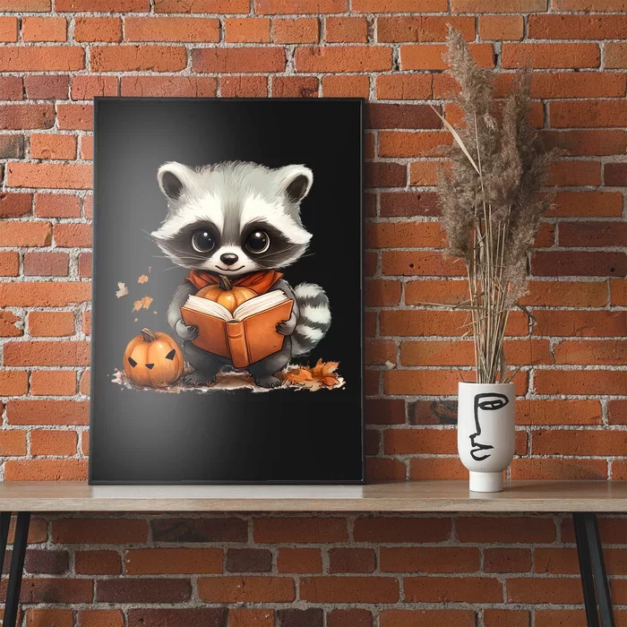 Cute Racoon Reading Book Lovers Halloween Women Racoon Poster