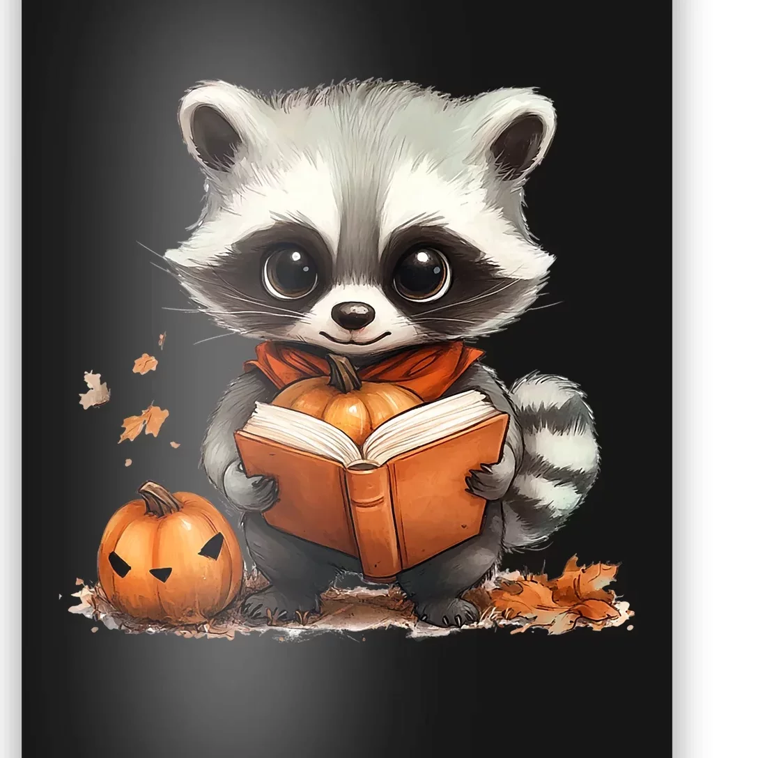 Cute Racoon Reading Book Lovers Halloween Women Racoon Poster