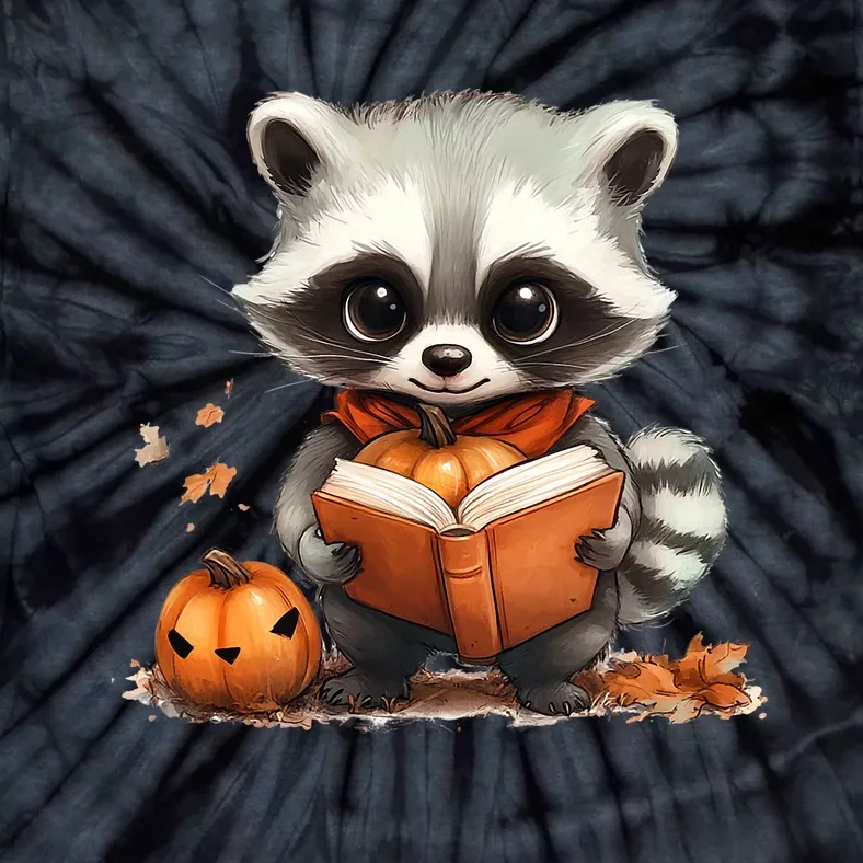 Cute Racoon Reading Book Lovers Halloween Women Racoon Tie-Dye T-Shirt