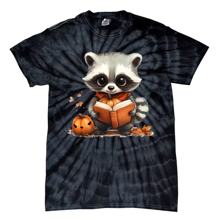 Cute Racoon Reading Book Lovers Halloween Women Racoon Tie-Dye T-Shirt