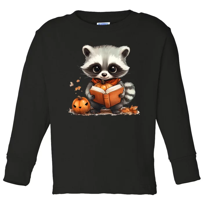 Cute Racoon Reading Book Lovers Halloween Women Racoon Toddler Long Sleeve Shirt