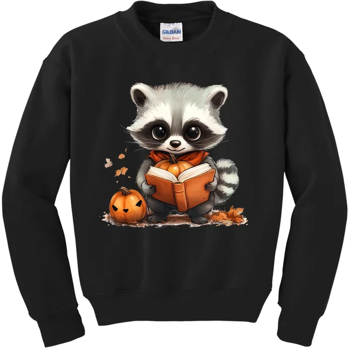 Cute Racoon Reading Book Lovers Halloween Women Racoon Kids Sweatshirt